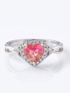 Pink & Peach Marquis Bi-Color Tourmaline Heart Ring, 925 Sterling Silver